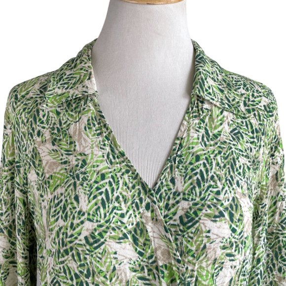 Cabi Dress Faux Wrap Bodice Palm Leaf Green White Print Style 280 Size Medium - Picture 4 of 6